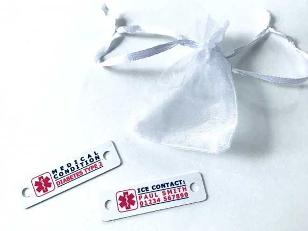 Personalised Medical ID Info ICE Emergency Contact Metal Trainer Tags